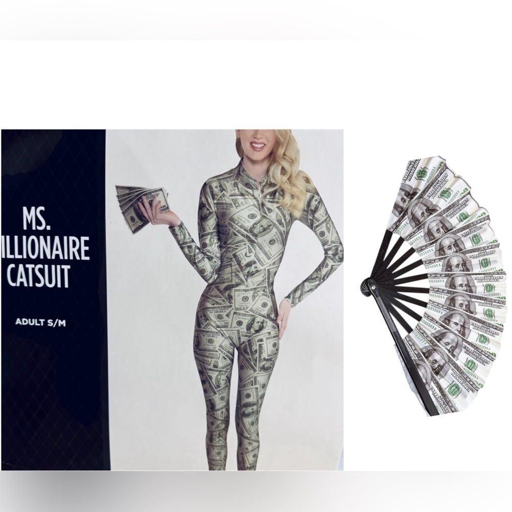 Ms. Millionaire Money Print Women's Jumpsuit and fan size L